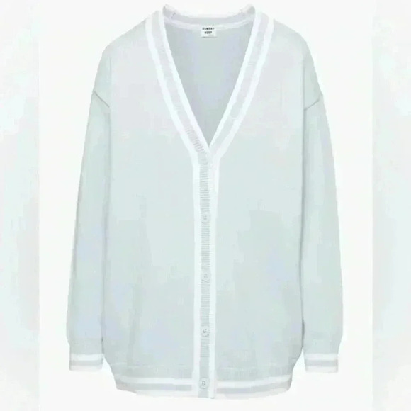 Sunday Best Lamora V-Neck Striped Button Front Cardigan Varsity Preppy Blue Sz S - Picture 1 of 16